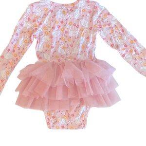 Posh Peanut Pink Tulle Swan Bodysuit Dress - Size 18-24 Months